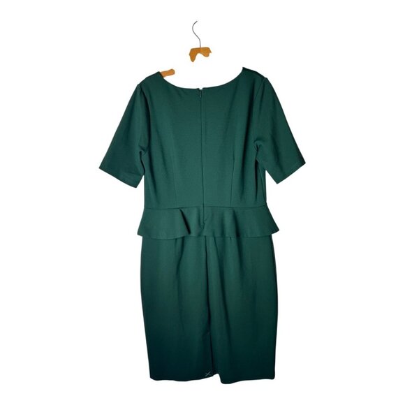 Talbots Dress Women 10 Green Refined Ponte Knit Peplum Sheath Knee Length Preppy - Picture 2 of 11